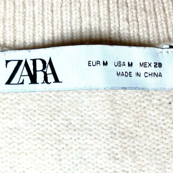 Zara Polo Collar Wool Blend Knit Mini Dress in Cream Women’s M - Picture 4 of 7